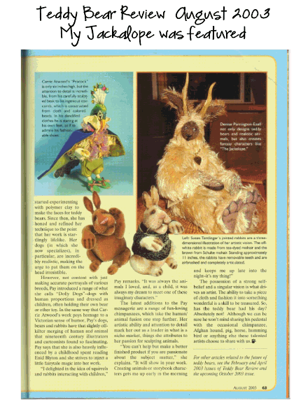 Handmade Teddy Bears by award winning custom made Mohair Teddy Bear artist, Denise Purrington Teddy Bear Review article